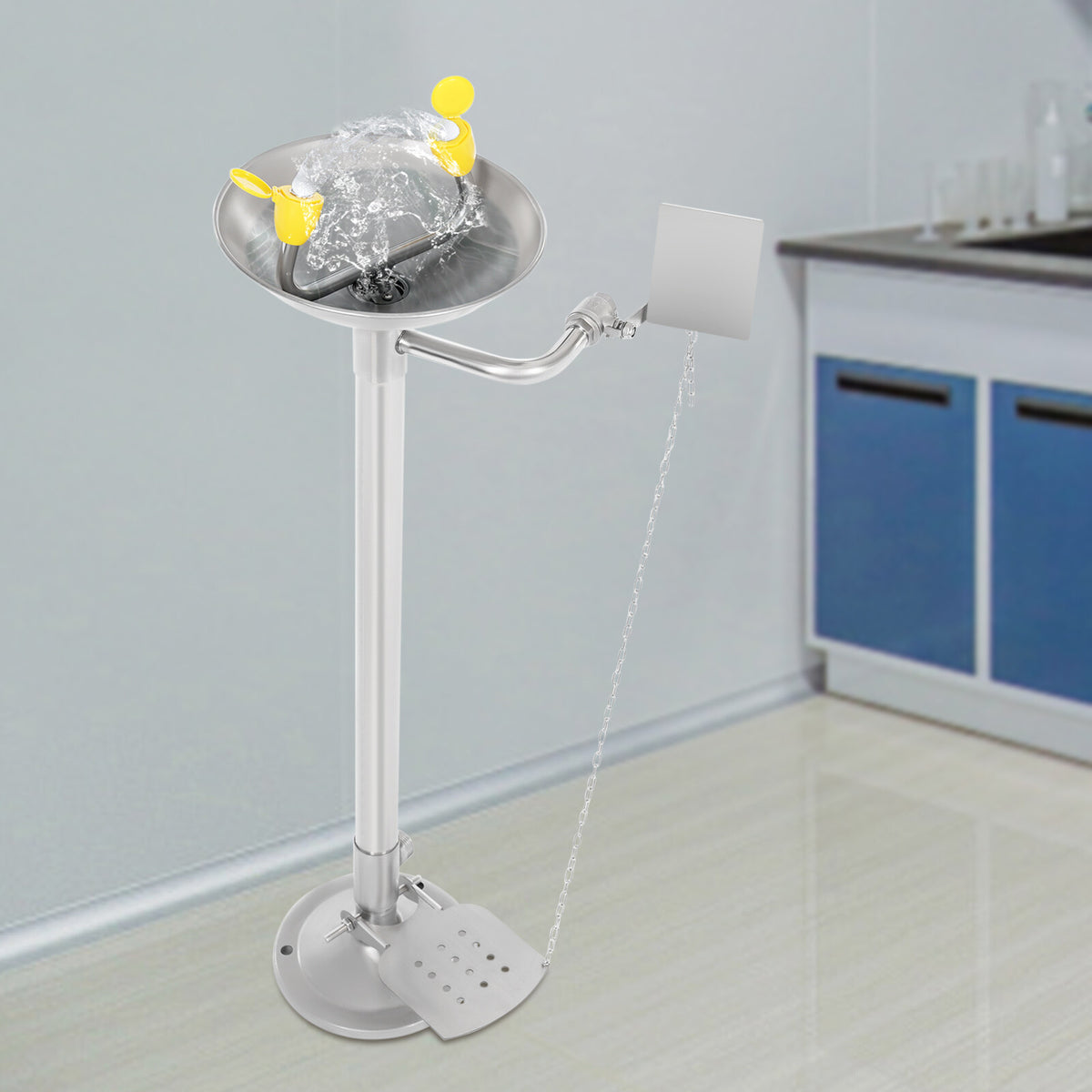 TFCFL Lab Standing Eyewash Station Stainless Steel Eye Shower Washing Unit 0.2-0.4MPa