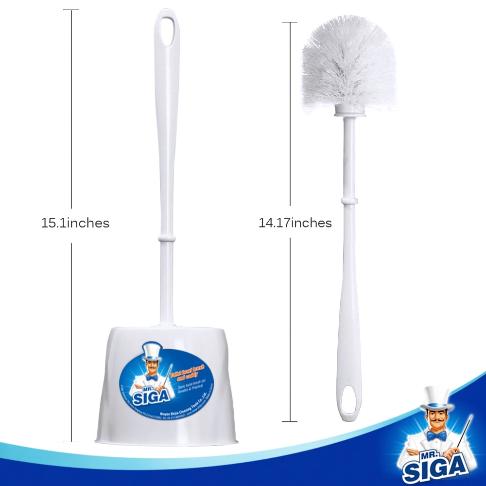MR.SIGA Toilet Bowl Brush and Caddy, Dia 12cm x 38cm Height,White, Pack of 2