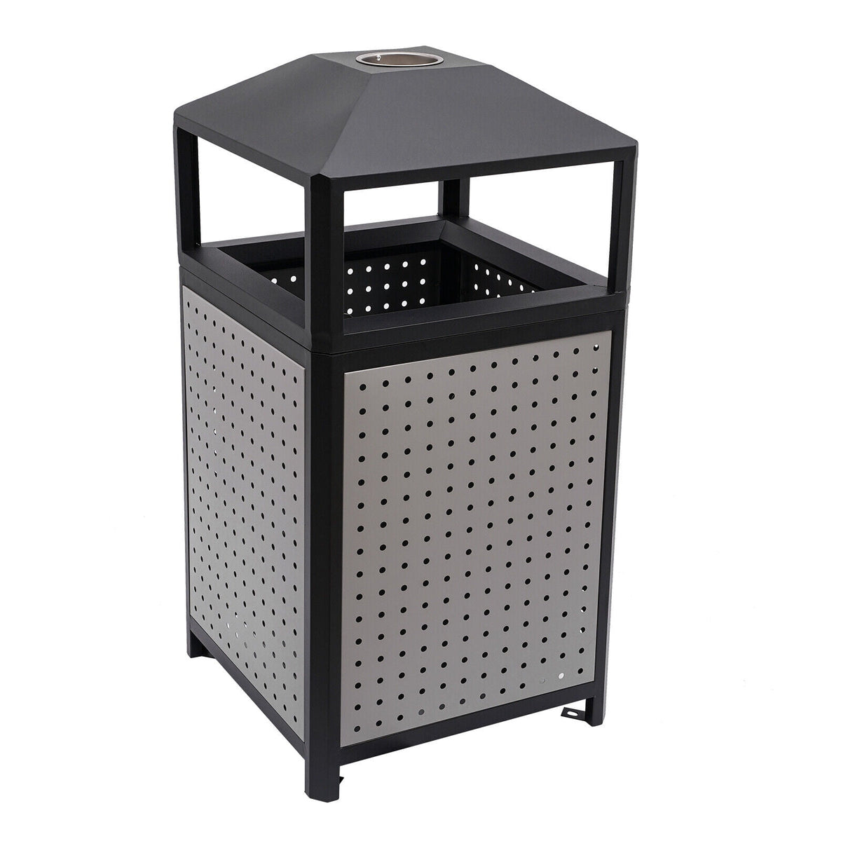 38-Gallon Outdoor Trash Can with Build-in Ashtray Industrial Waste Trash Can Waste Container Stainless Steel Industrial Durable Trash Can