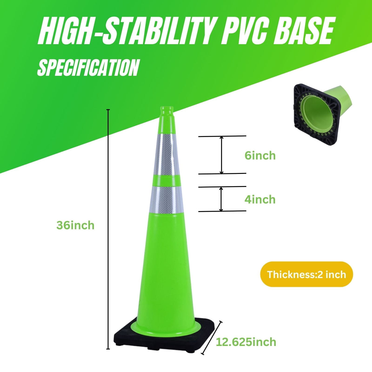 BESEA 36'' Inch PVC Traffic Cone, 6 Pack Road Safety Cones with Black Rubber Base and Reflective Stripes