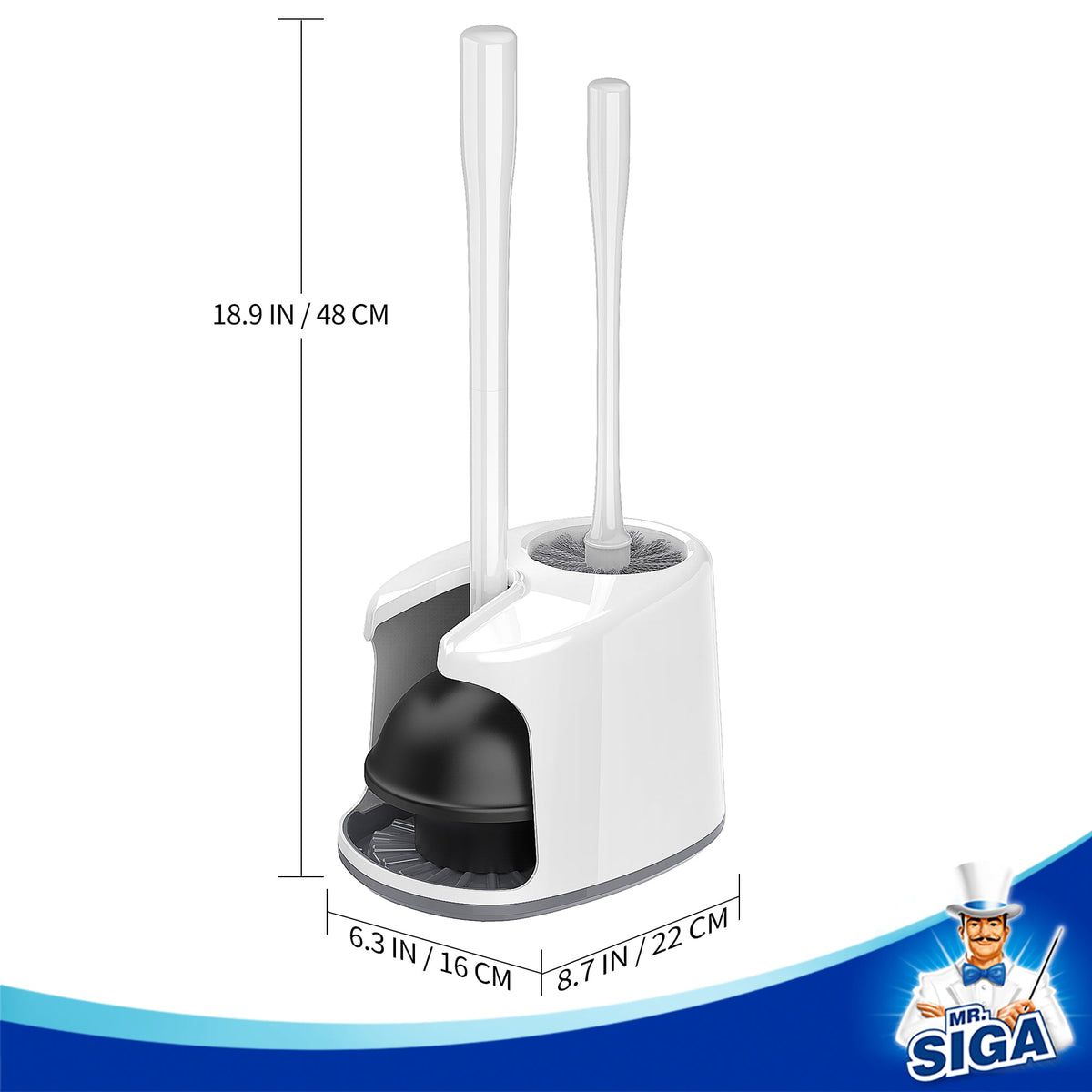 MR.SIGA Toilet Plunger and Bowl Brush Set with Holder, Bathroom Cleaning ,White,1 Set,for Adult