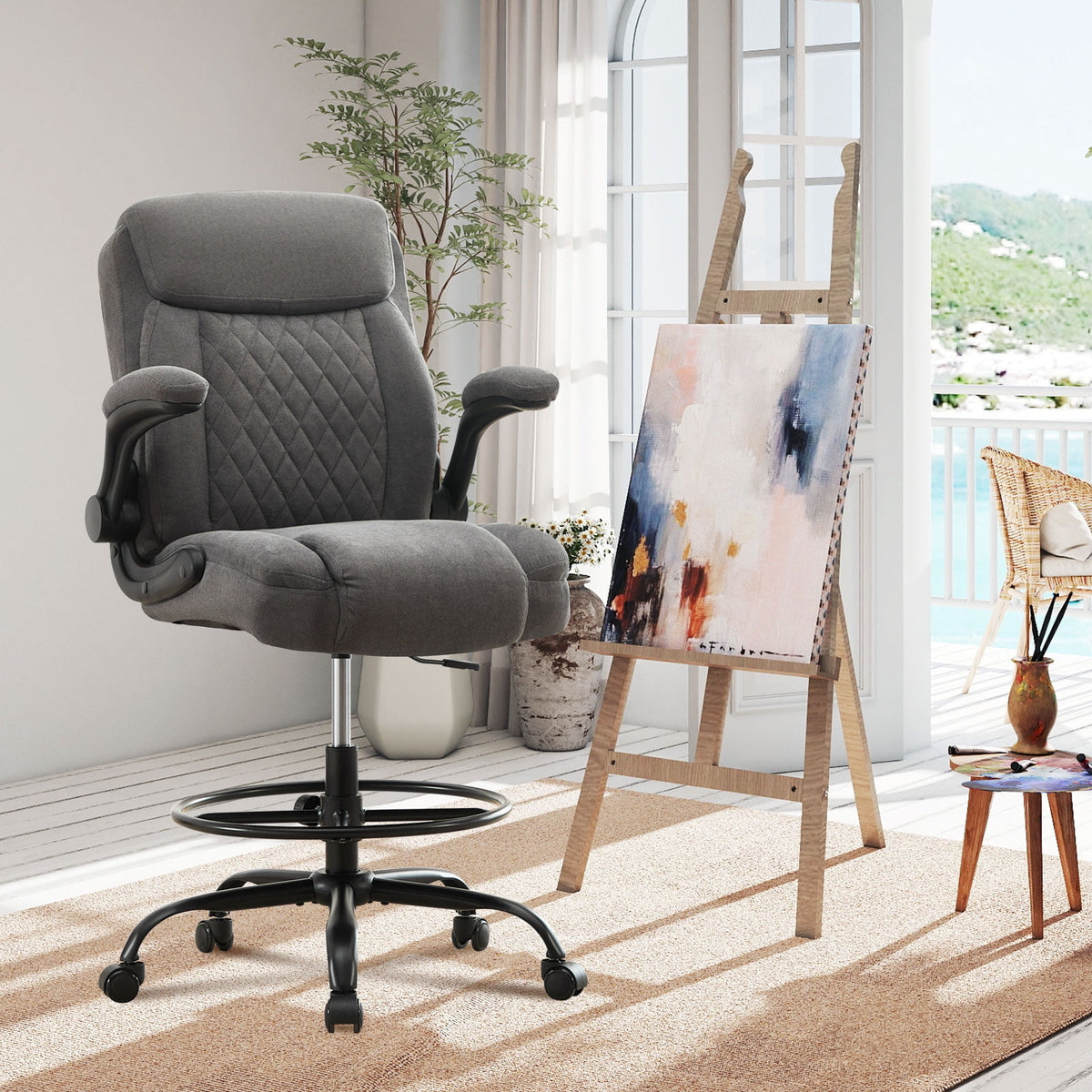 JONPONY Tall Office Chair for Standing Desk, Ergonomic High Office Chair with Adjustable Foot Ring, Flip-Up Armrests, Lumbar Support for Home office ,Dark Gray