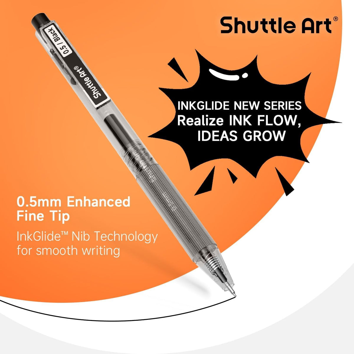 Shuttle Art Permanent Black Gel Pens, Ink Glide Series 60 Pack Retractable 0.5mm Fine Point Rollerball Gel Ink Pens Bulk Set Quick Drying Smooth Writing with Grip for Journaling Note Taking
