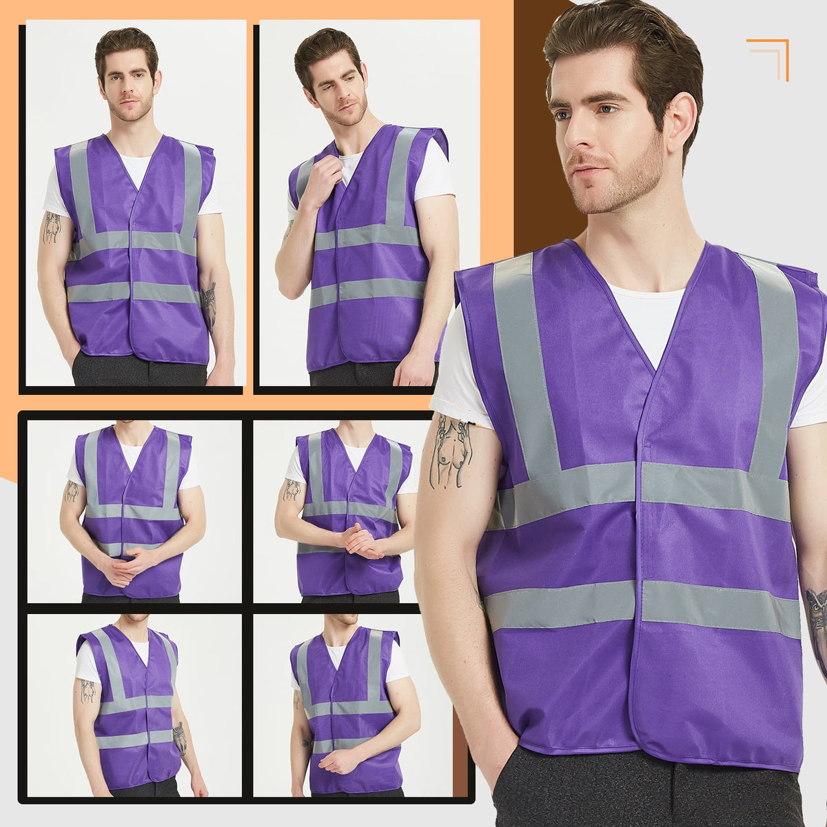 10 Pack Industrial Safety Vest with Reflective Stripes, ANSI / ISEA Class 2-Red-S