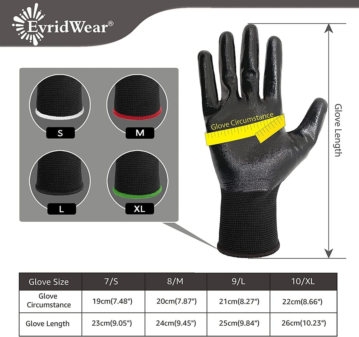 EvridWear 12 Pairs Lightweight Nitrile Coated Grip Work Gloves for Men Women Warehouse Mechanic, Black, Size 8/M