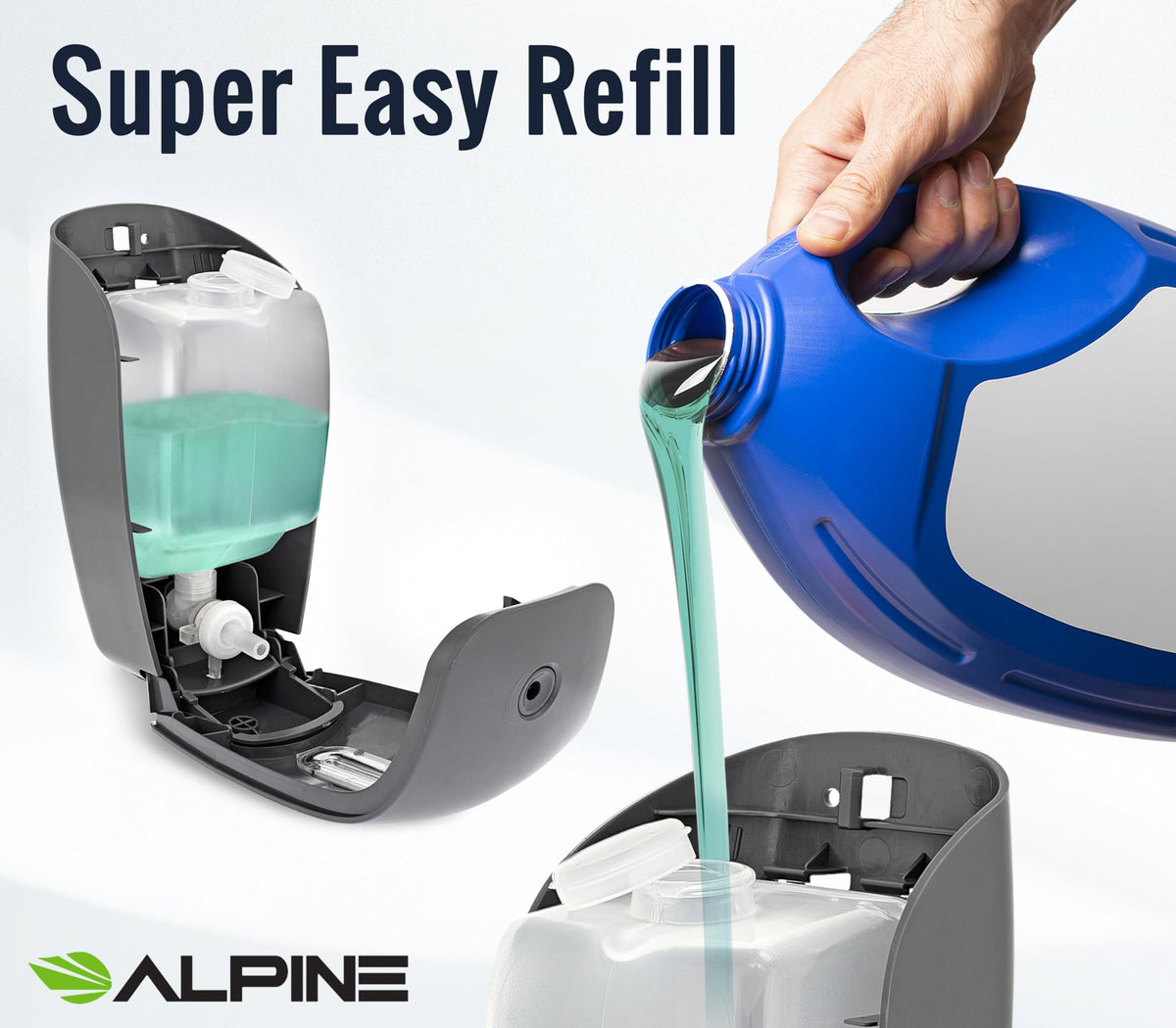 Alpine Manual Soap Dispenser Wall Mount - Commercial Soap Dispenser Wall Mounted for Liquid Soap & Hand Sanitizer Perfect for Bathroom, Kitchen, Refillable 800 ml Capacity (Grey)