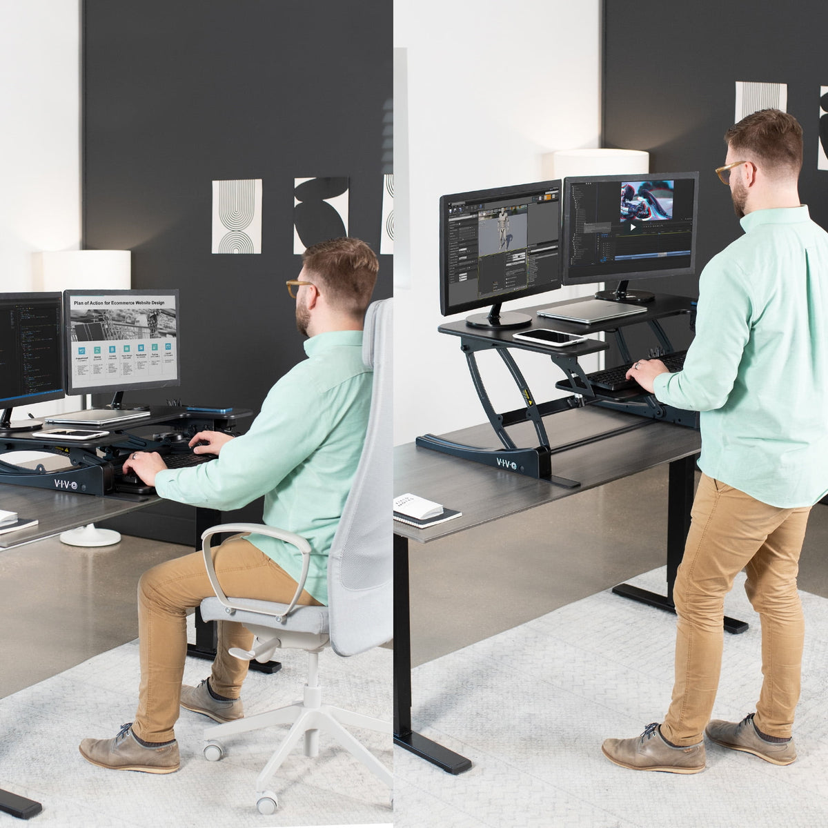 VIVO Electric Height Adjustable Standing Tabletop Desk Converter w/ USB 36"