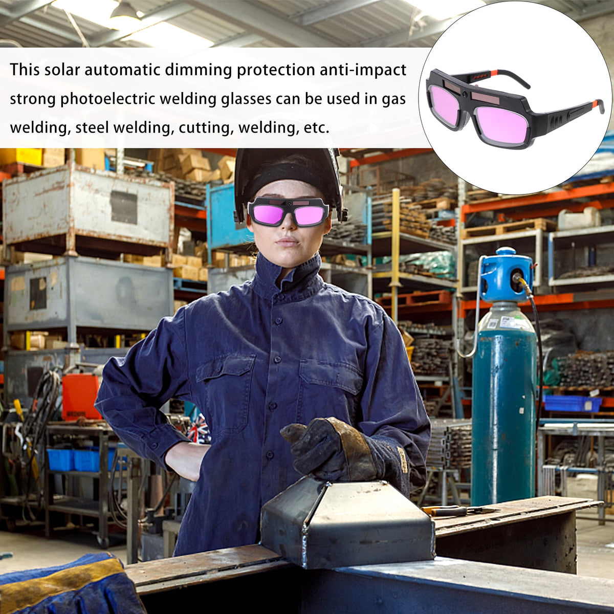 LOLIPPYY 1Pc Solar Rechargeable Welding Glasses with Anti Glare and Uv Protection Black Glasses
