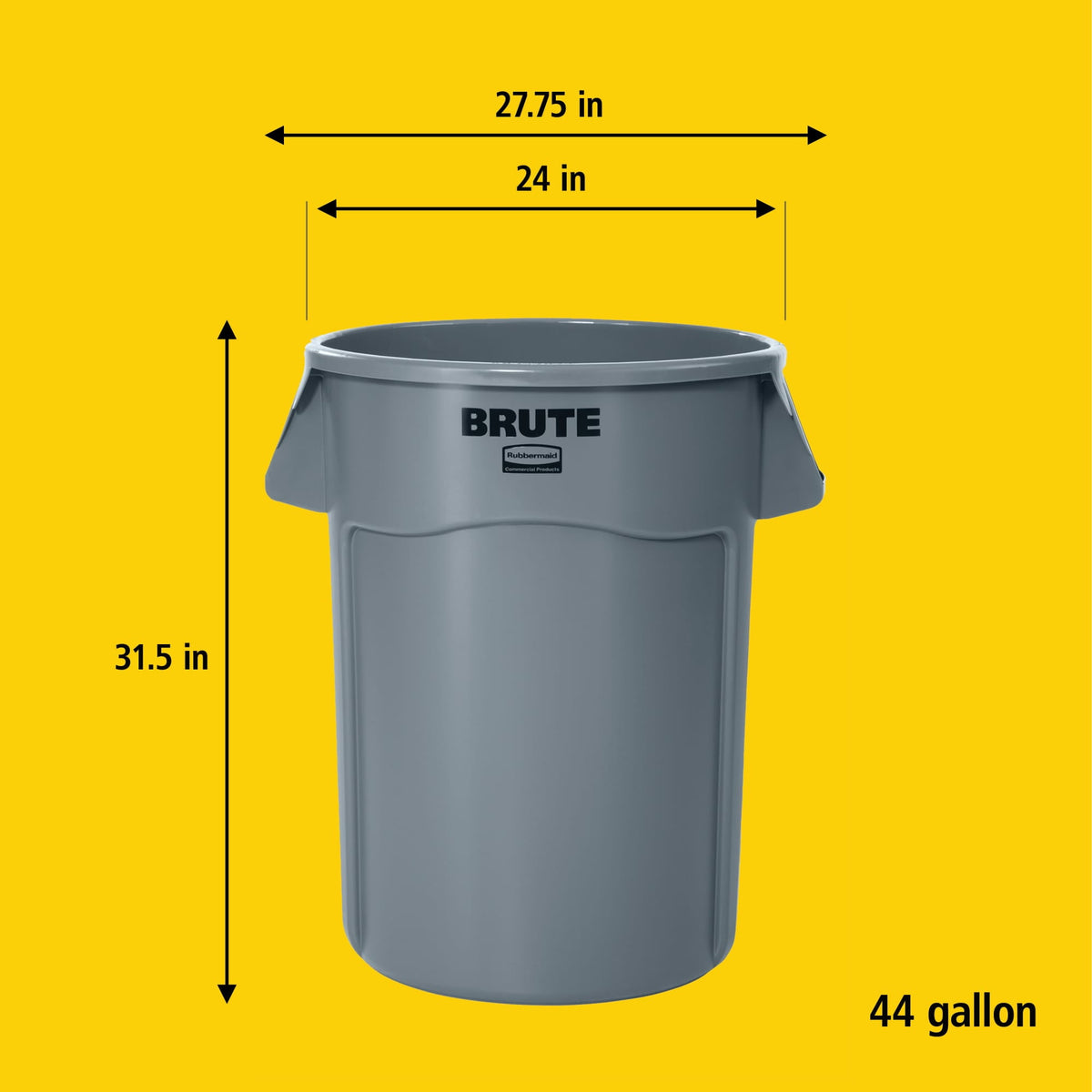 Rubbermaid Commercial FG264360GRAY Brute 44-Gallon Round Plastic Vented Container - Gray