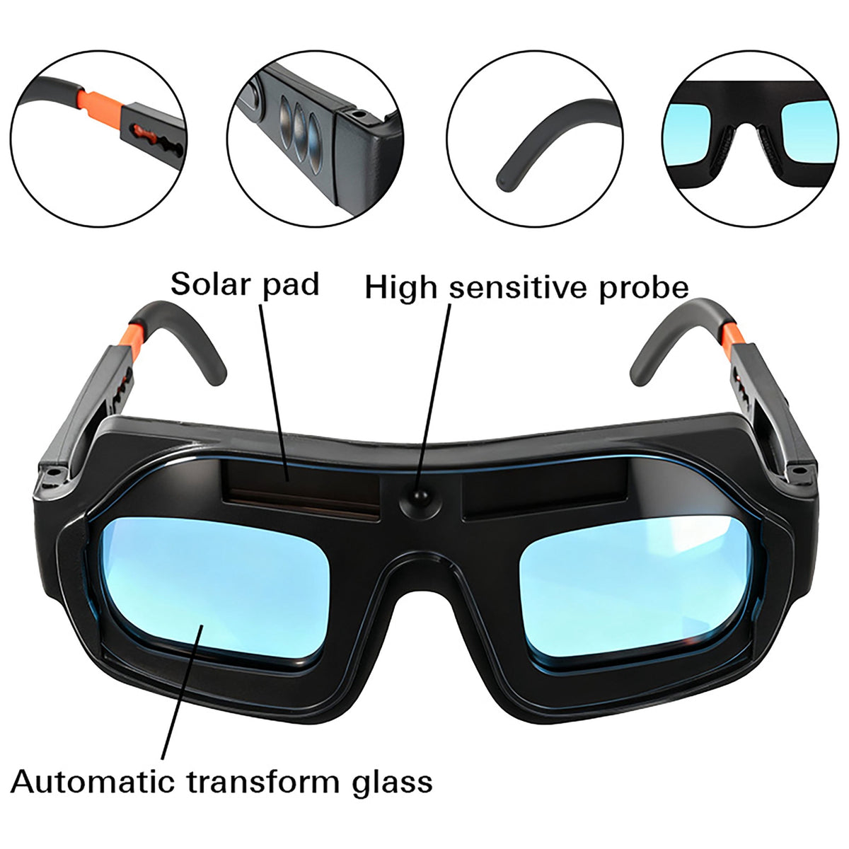 True Color Auto Darkening Welding Goggles with PC Lens, Solar Powered Welder Safety Glasses with Replacement Lenses Protective Eyewear