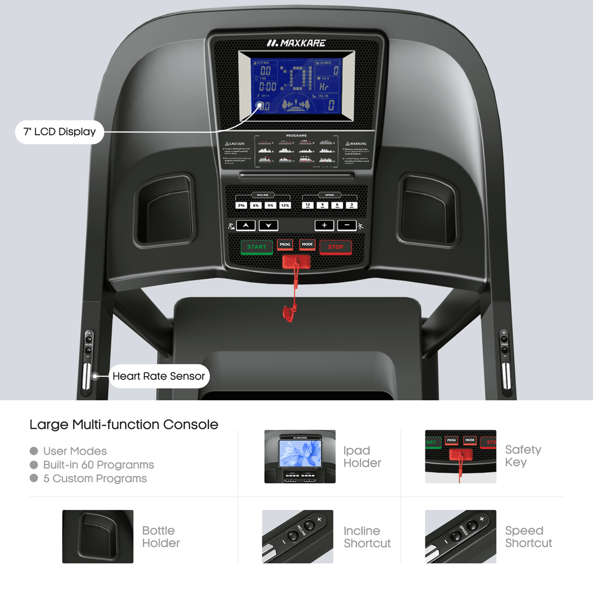 MaxKare 20" Folding Treadmill 300lbs with 15 Level Auto Incline, 3.5HP, 12MPH, Portable Foldable Treadmill with Bluetooth/Zwift App Compatible