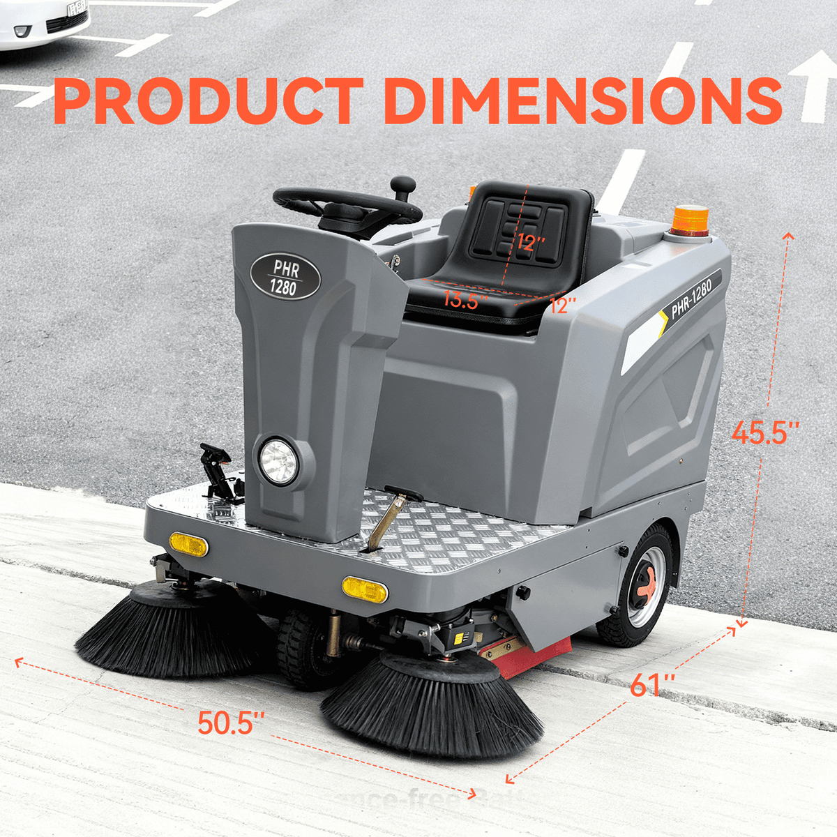 POHIR 50.4" Ride-On Industrial Floor Sweeper, 92,600 Sq Ft/H, 26.5 gal Hopper, 800W Brushless Motor, Commercial Cleaning Machine for Warehouse Factory Parking Lot