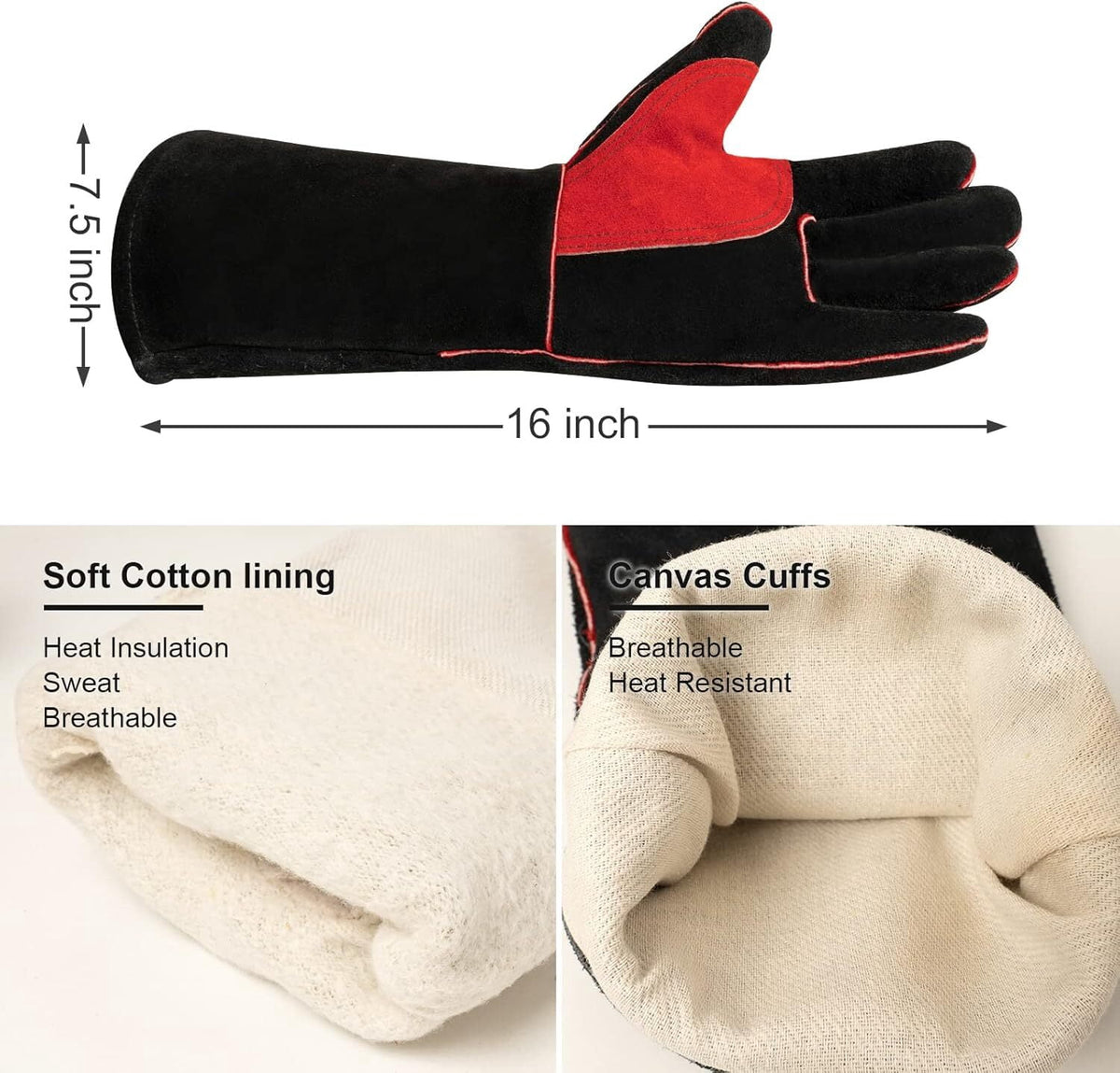 ARCCAPTAIN Leather Forge Welding Gloves, 16" Heat/Fire Resistant, for Stick/MIG/TIG/Forge/BBQ/Grill/Fireplace, Cowhide, 662°F Rating
