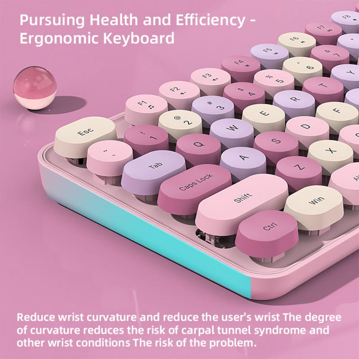 105 Keys Wireless Keyboard and Mouse Set, 2.4G Ergonomic Retro Round Keycaps, Silent Click, 6-Button Mouse, 3-Level DPI, Foldable Stand, Non-Slip, for PC/Laptop