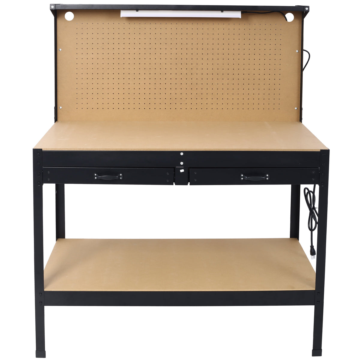 DUOSONG Steel Workbench Tool Storage Work Bench Workshop Tools Table W/Drawer And Peg Board ,4Xac Outlets 2Xusb Ports Black Steel Other