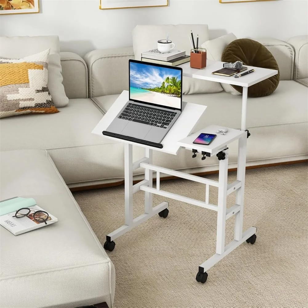 Adjustable Height Mobile Standing Desk – Compact Rolling Workstation for Small Spaces – Ergonomic, Portable – Dark walnut