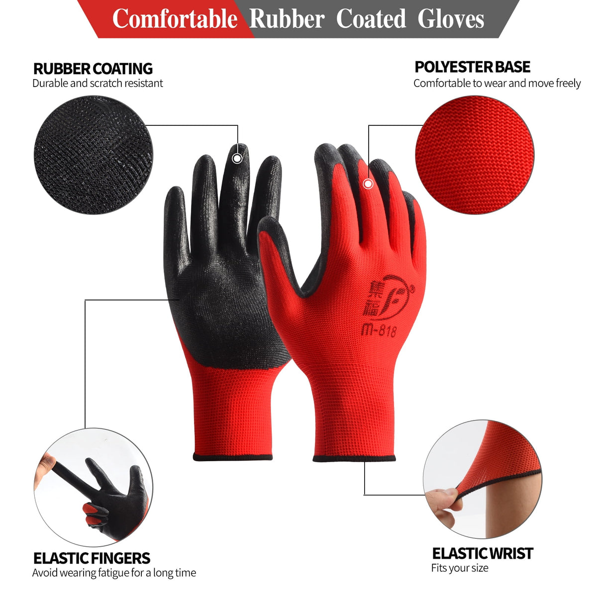 24 Pairs Gardening Work Gloves Bulk for Men Women Nitrile Rubber Coated Dipped Gripping Touch Screen Gloves Construction Gloves Men Safety Work Gloves Large