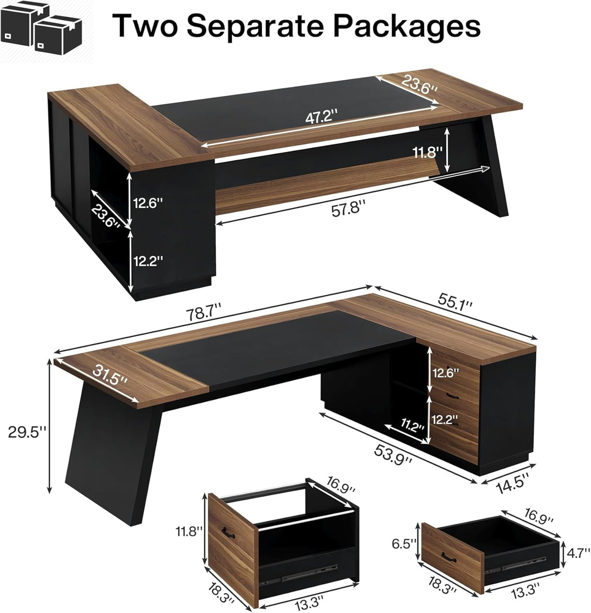 Tribesigns 78-Inch L-Shaped Executive Desk, Large Office Desk with Drawers and Lateral File Cabinet, Modern Computer Desk for Home Office, Light Walnut & Black