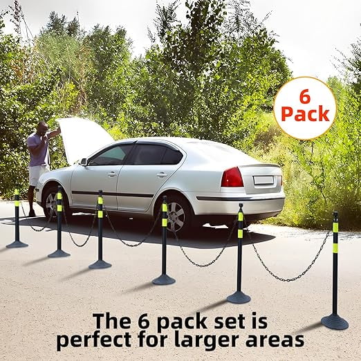 BESEA Rubber 39 Inch Traffic Delineator Posts, 6 Pack Safety Cones for Driveway with Reflective Stripes