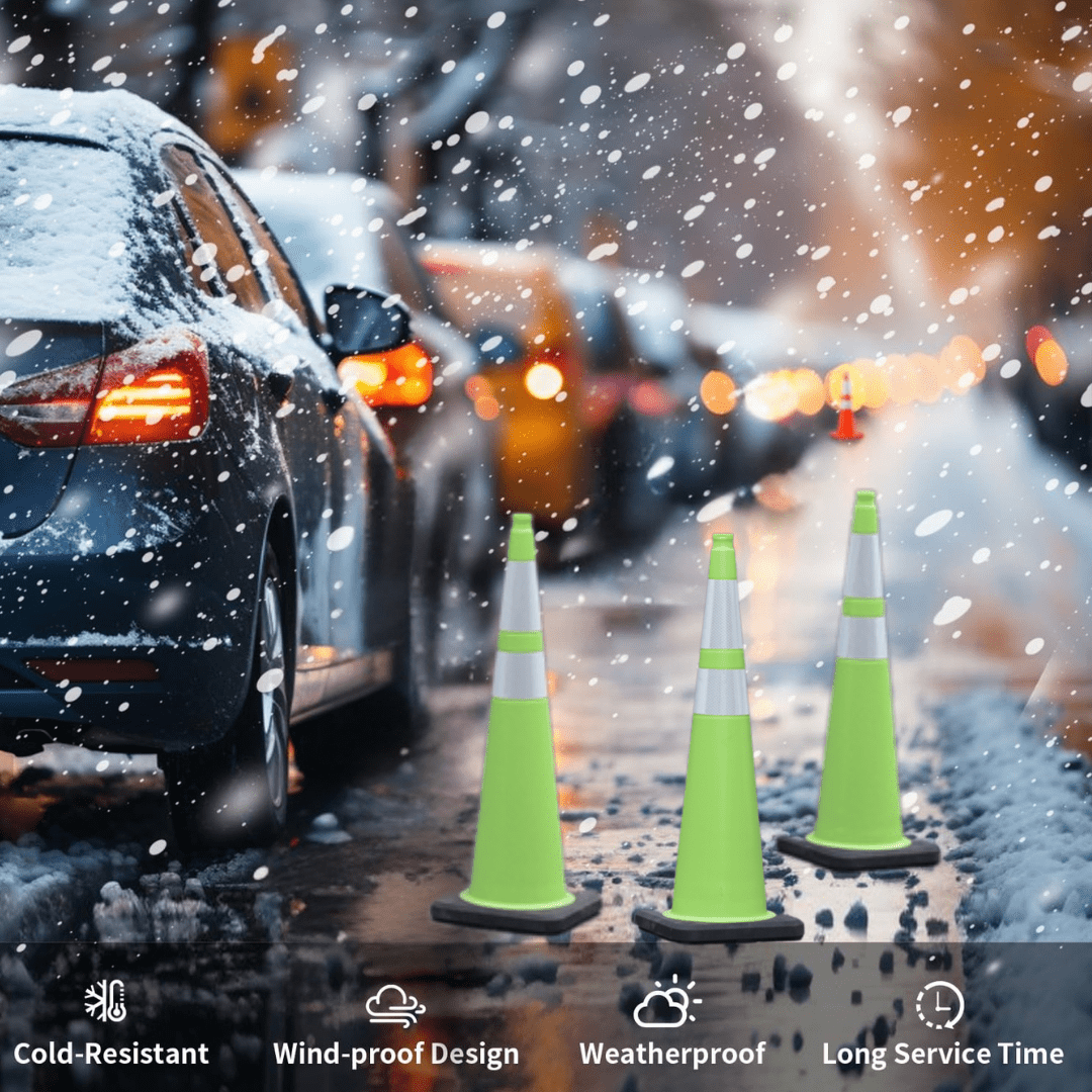 BESEA 36'' Inch PVC Traffic Cone, 6 Pack Road Safety Cones with Black Rubber Base and Reflective Stripes