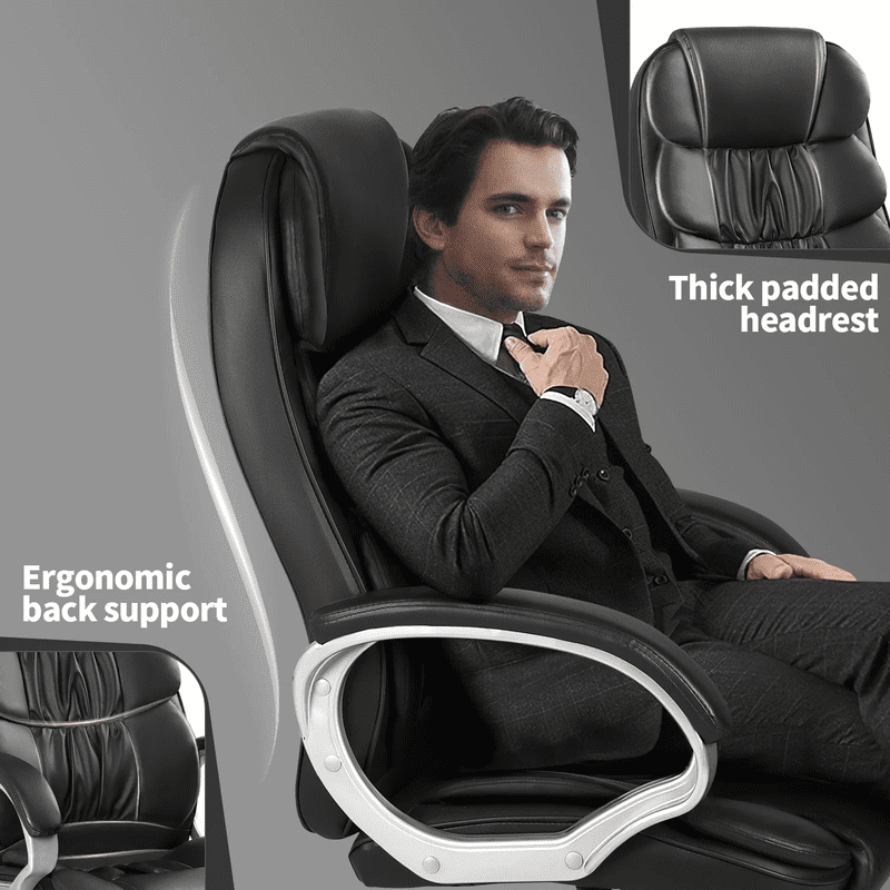 Furmax High Back Office Adjustable Ergonomic Desk Padded Armrests Executive PU Leather Swivel Task Chair with Lumbar Support, Black