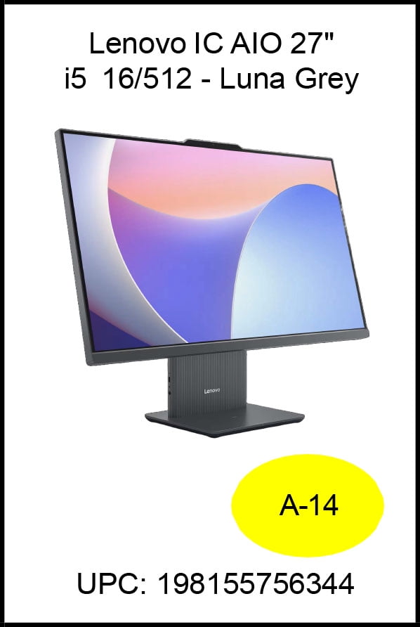 Lenovo IdeaCentre 27" FHD Non-Touch All-In-One Windows Desktop Core i5-13420H, 16GB, 512GB, Luna Grey F0HM00HCUS