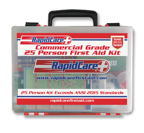 Rapid Care First Aid 839-1-12AN Premium Commercial Grade 25 Person First Aid Kit, Exceeds OSHA/ANSI 2015 Standards, In Detachable Wall Mountable Poly Case