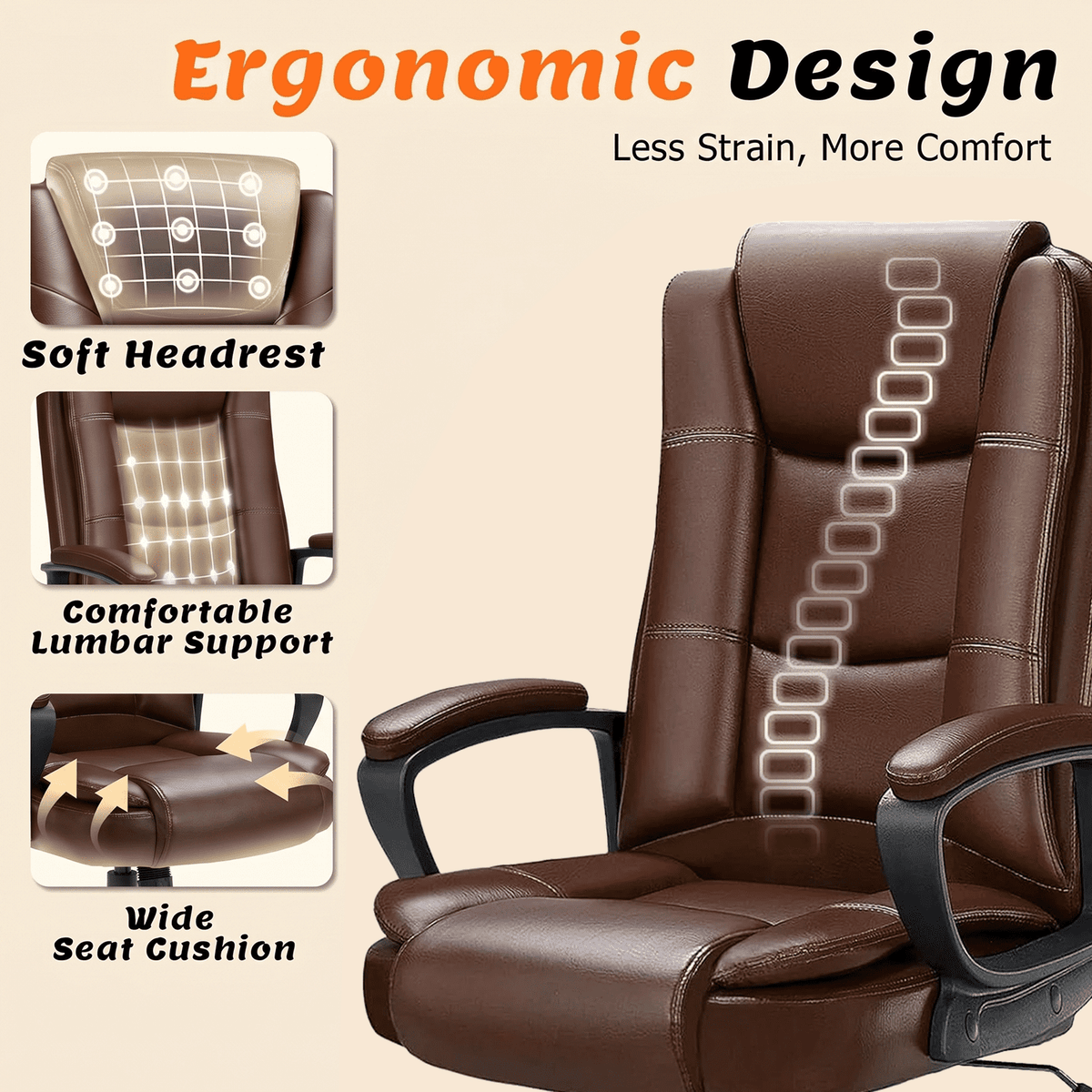Waleaf Home Office Chair, 400LBS 8Hours Heavy Duty Design, Ergonomic High Back Cushion Lumbar Back Support, Computer Desk Chair, Big and Tall Chair for Work