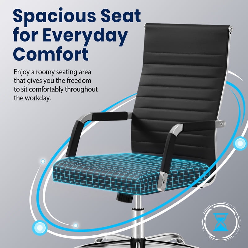 Lacoo Mid-Back Faux Leather Office Desk Chair Executive Conference Task Chair with Arms, Black