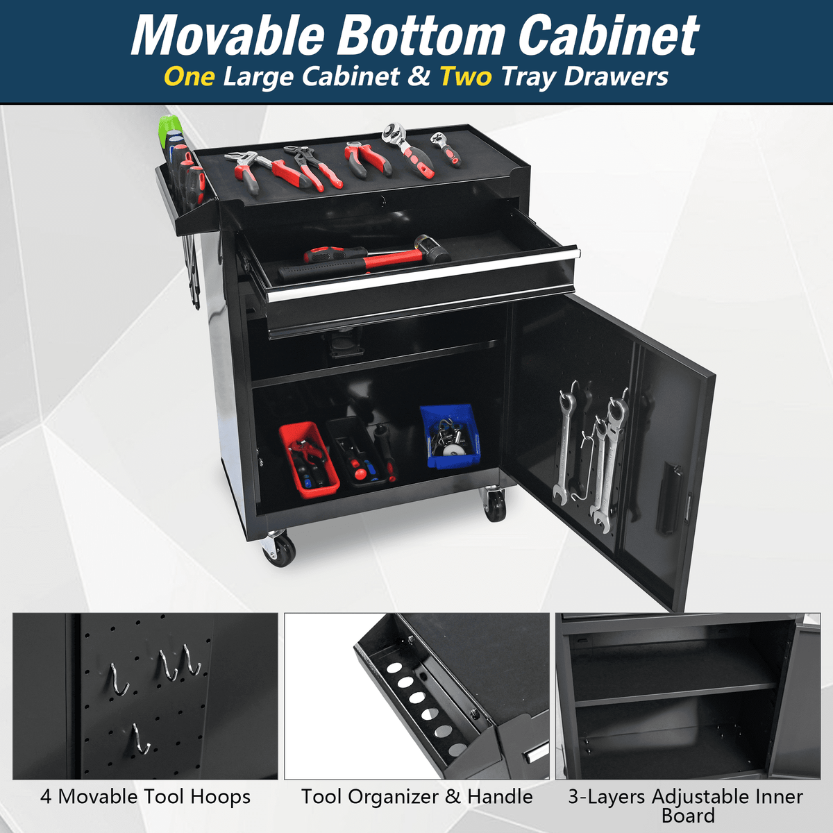 Tool Chest, 5-Drawer Rolling Tool Storage Cabinet with Detachable Top Tool Box, Universal Lockable Wheels