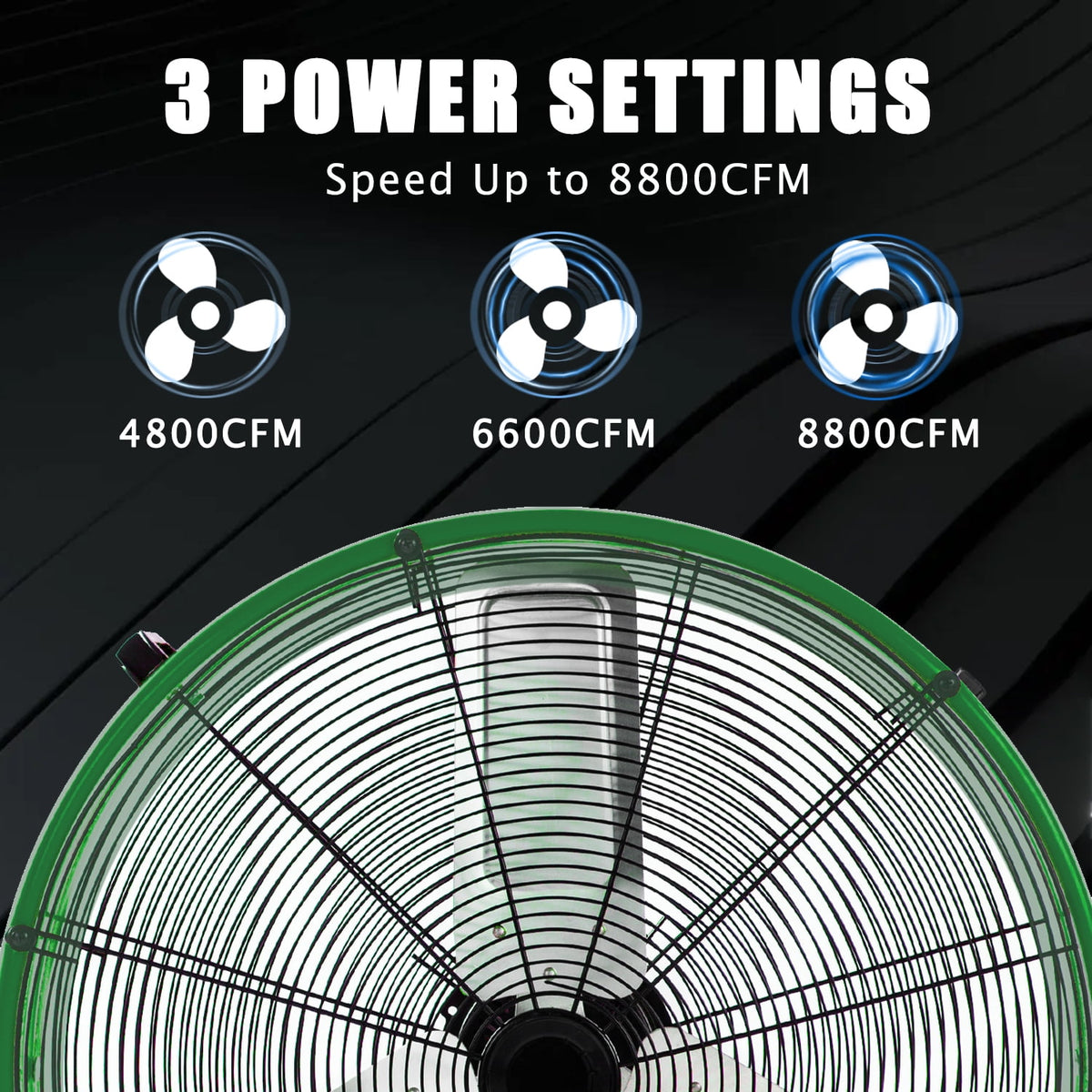 Industrial Fan 24" up to 8800 CFM, High Velocity Fan with 3 Speeds, Heavy Duty Blower Equipped Waterproof Cover, 360° Adjustment, Green