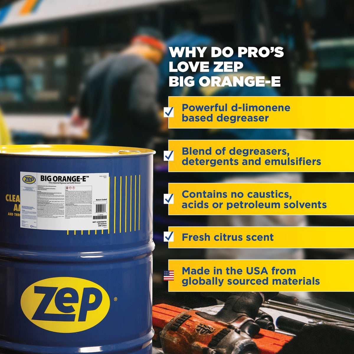 Zep Big Orange-E Citrus Industrial Degreaser and Graffiti Remover - 55 Gallon (1 Unit) 48585 - Dilutes Easily with Water, Biodegradable Solvents Clean and Deodorize