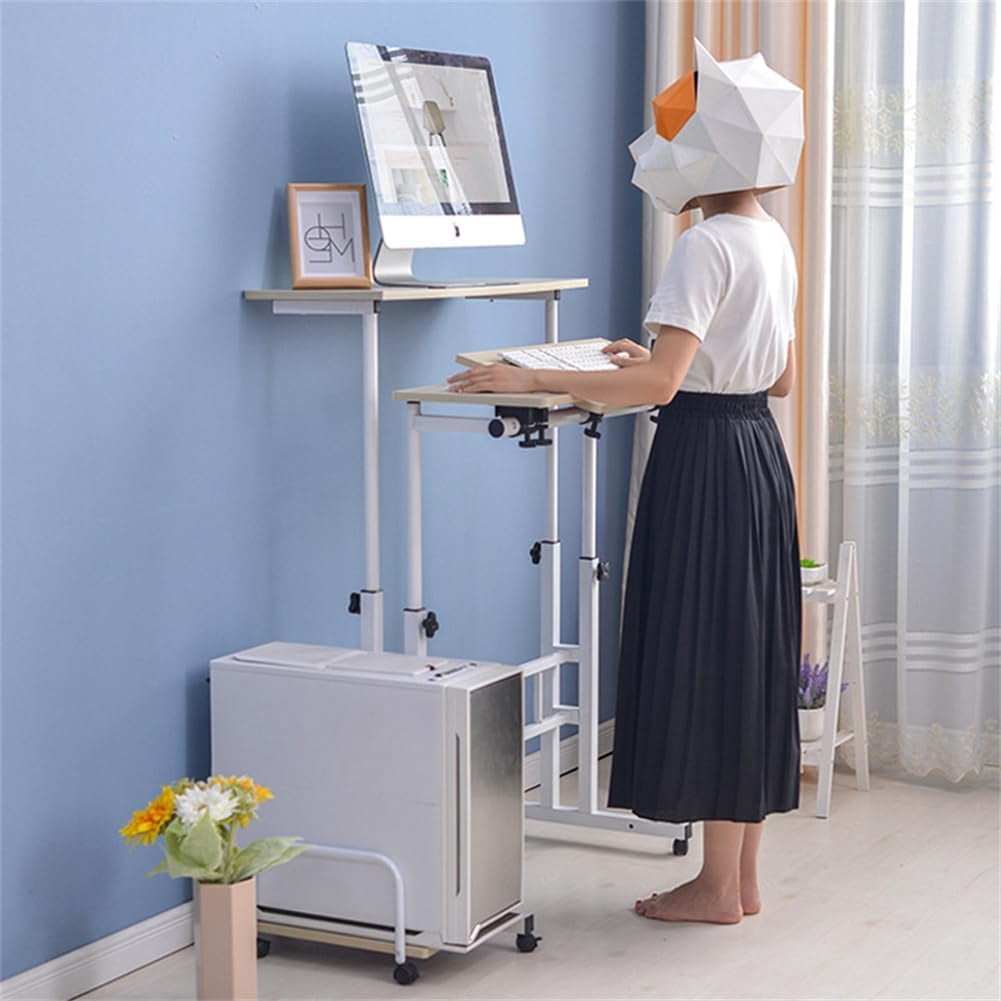Adjustable Height Mobile Standing Desk – Compact Rolling Workstation for Small Spaces – Ergonomic, Portable – Dark walnut