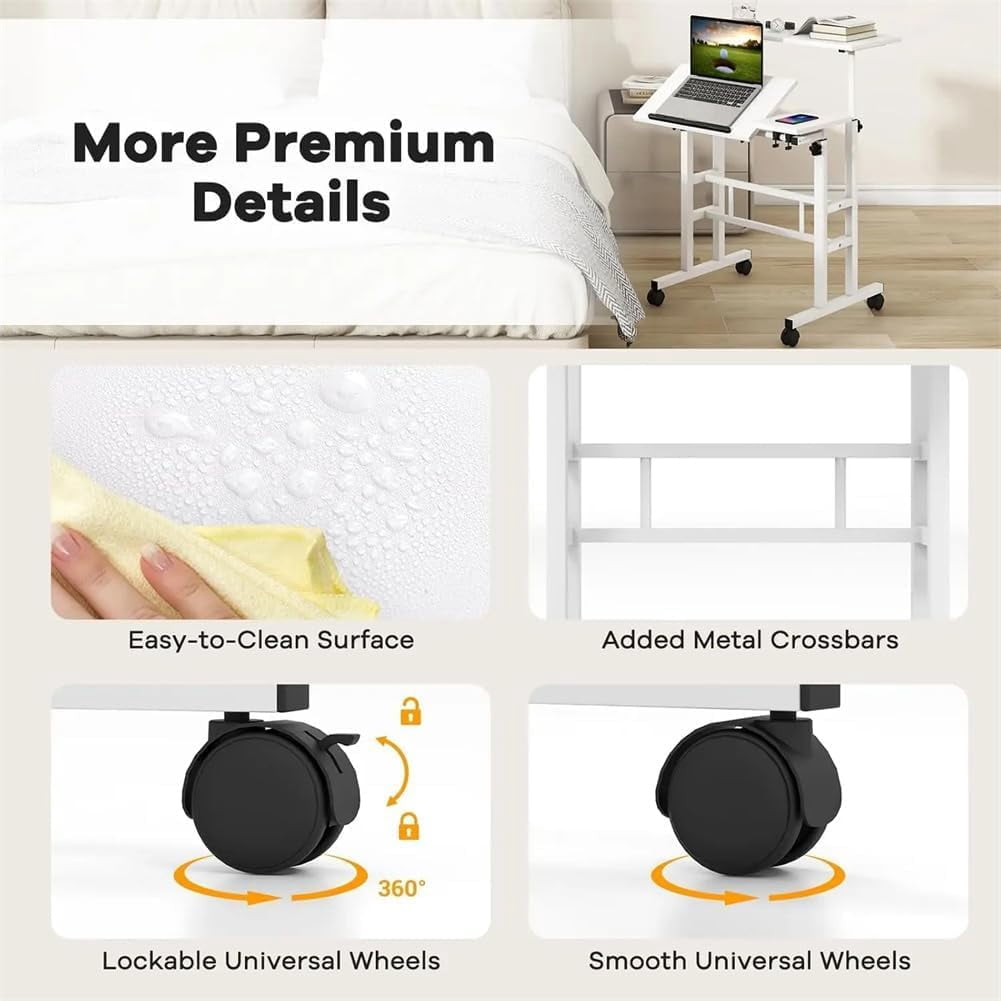 Adjustable Height Mobile Standing Desk – Compact Rolling Workstation for Small Spaces – Ergonomic, Portable – Dark walnut
