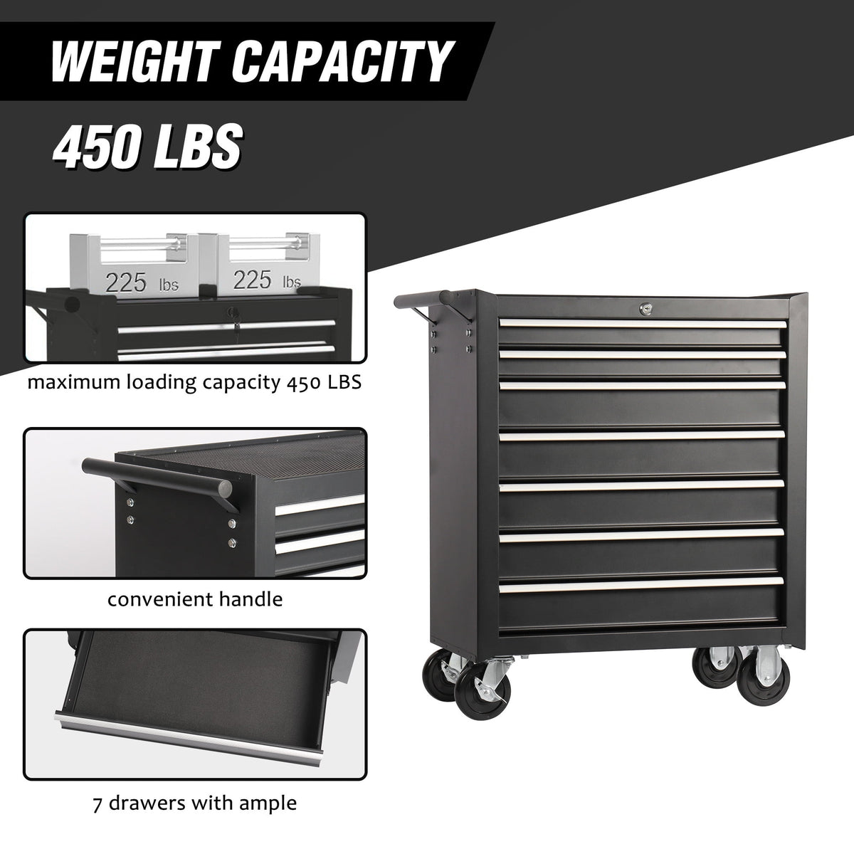 Rolling Tool Chest with 7-Drawer Tool Box with Wheels Multifunctional Tool Cart Storage Cabinet for Garage Black