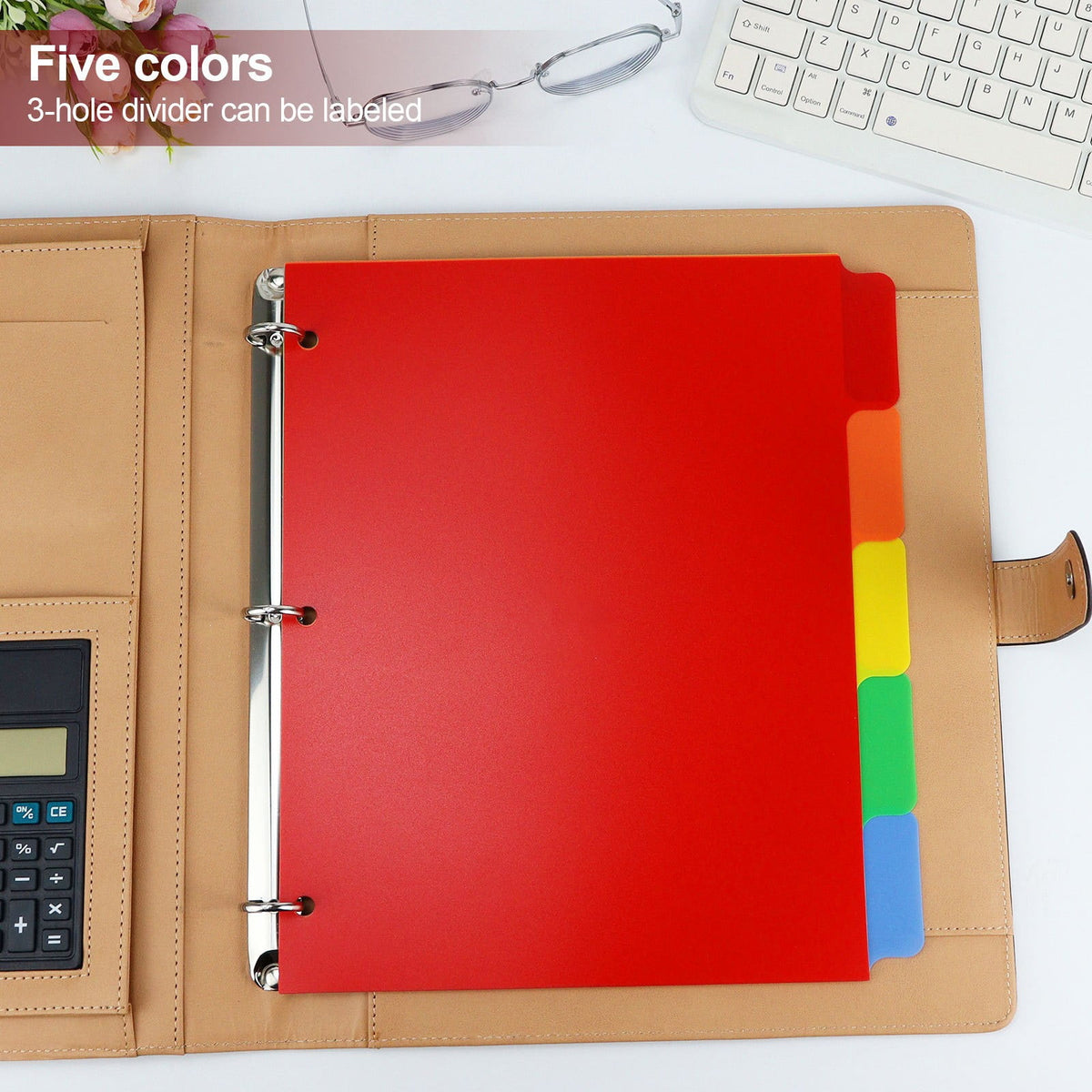 JOGZMZ 6-Tab Binder Dividers with Pockets, Frosted Plastic 3-Hole Punch File Organizers, Waterproof Expanding Folder Inserts for Office Documents