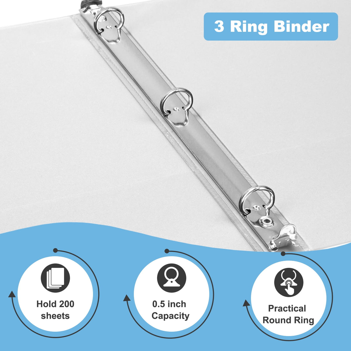 Comix Sturdy 1/2 inch 3 Ring View Binder,O-Ring, Holds 100 Sheets of Letter Size 12-Pack White,2mm-thick
