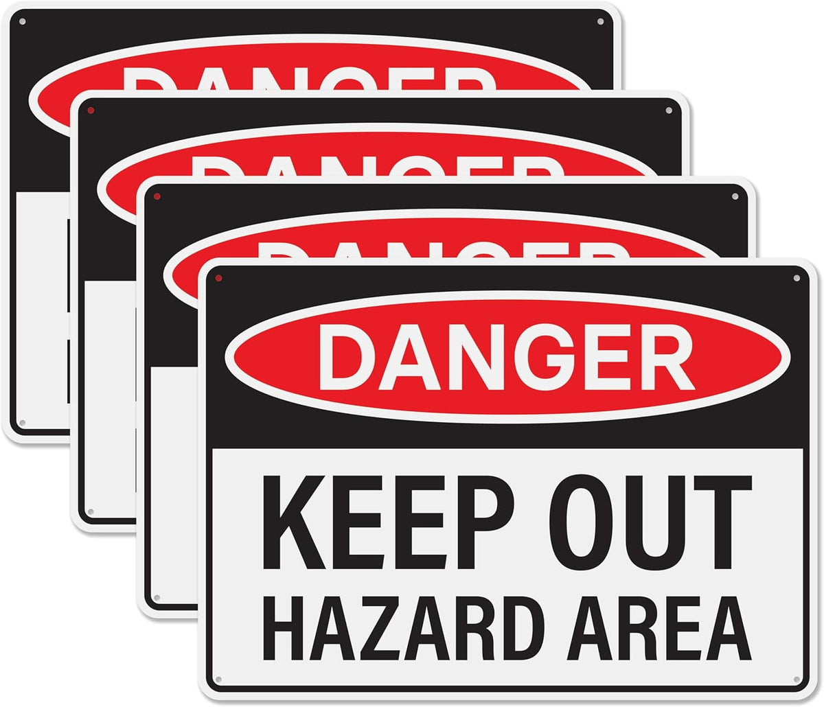 4pcs Danger Keep Out Hazard Area Sign 14x10 inch | Plastic Sign for Construction Site, Hazard Area, No Trespassing, Waterproof Plastic