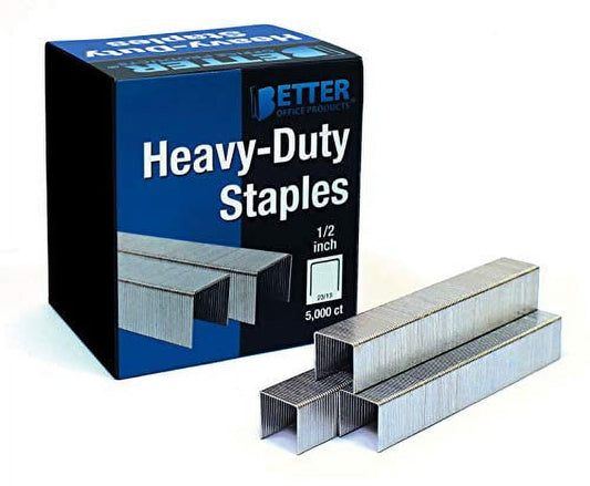 5,000 Count Heavy Duty Staples, 23/13, 1/2-inch Staples, 100/Strip, Chisel Point Tips, High Capacity, by Better Office Products