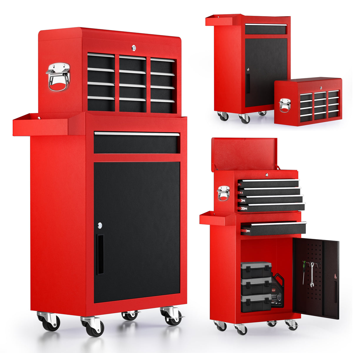 Tool Chest, 5-Drawer Rolling Tool Storage Cabinet with Detachable Top Tool Box, Universal Lockable Wheels