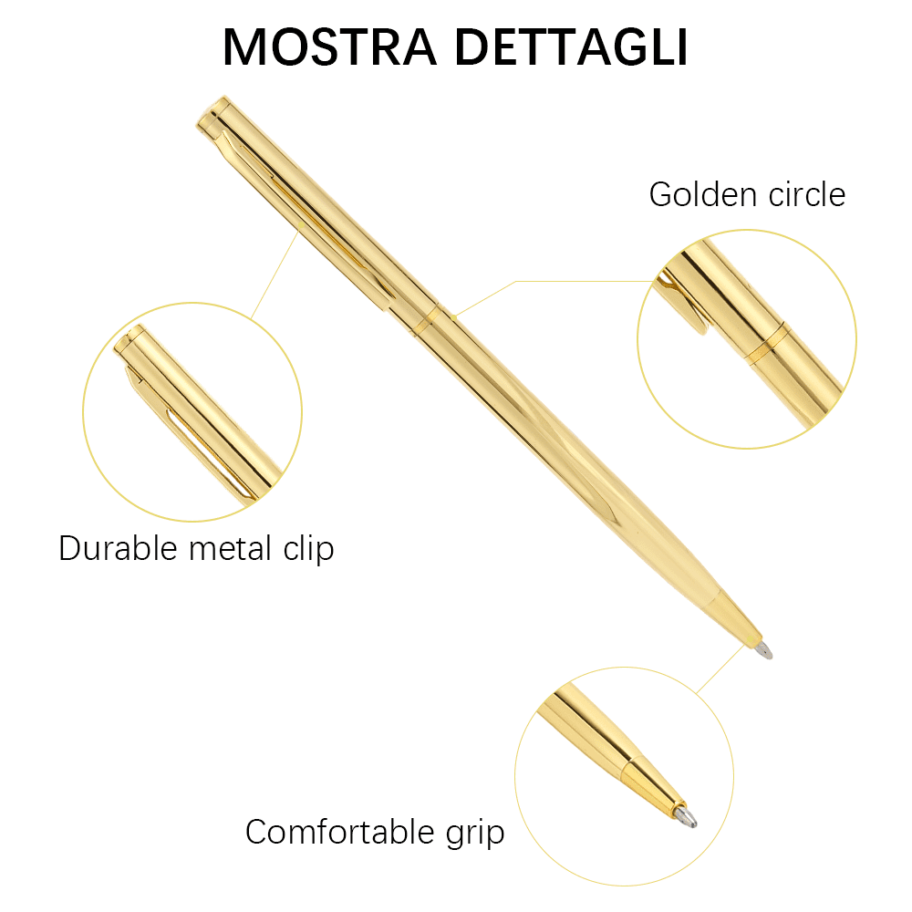 12 Pcs Gold Metal Slim Ballpoint Pens Bulk Retractable Metallic Black Ink 1 mm Medium Point Smooth Writing Pens for Wedding Business Office