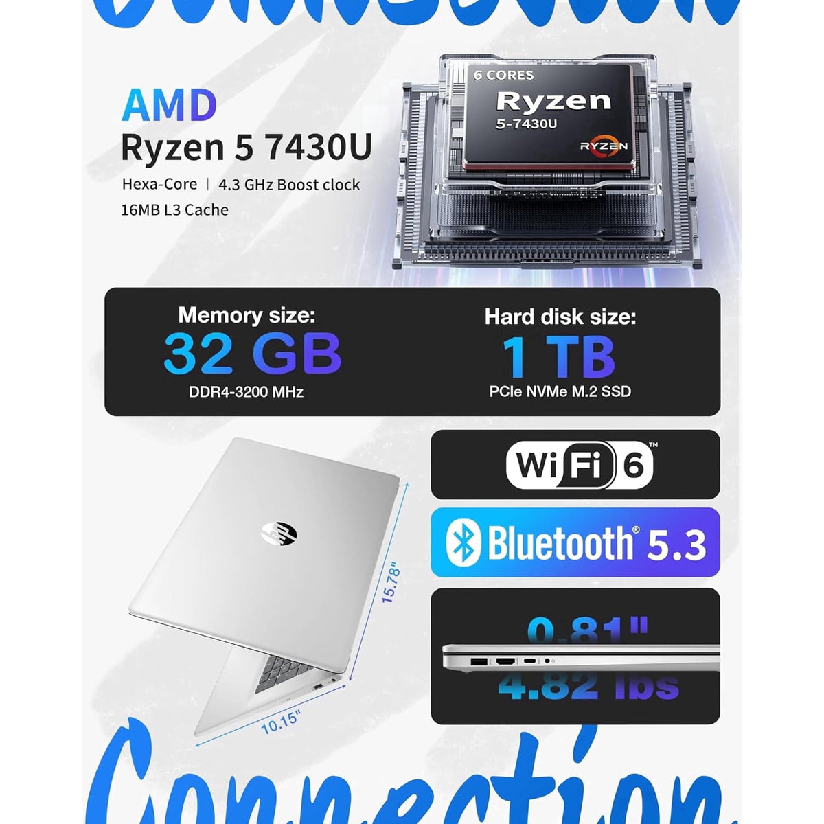 HP 17.3 inch FHD Business laptops, Powerful 6-core AMD Ryzen 5 7430U, Wi-Fi 6, Numeric Keyboard, Copilot AI, Windows 11 Pro(12GB RAM, 512GB SSD)