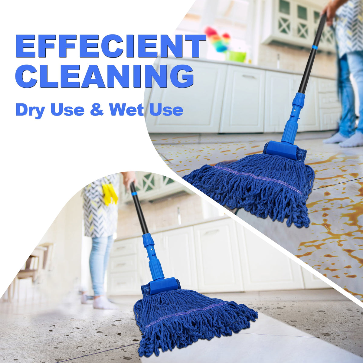 NEWE Commercial Mop for Floor Cleaning, Heavy Duty Industrial Mops with 55 inches Long Handle (Blue)