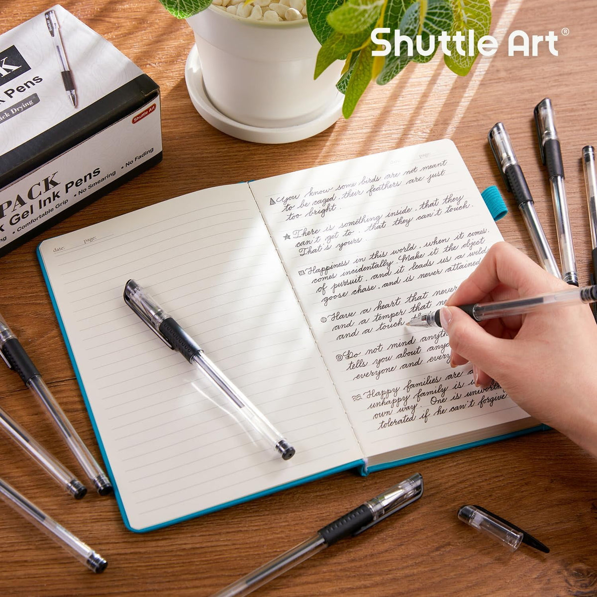 Permanent Black Gel Pens, Shuttle Art 50 Pack Fine Point Black Ink Pens Bulk, 0.5mm Rollerball Gel Ink Pens Smooth Writing with Comfortable Grip for Office