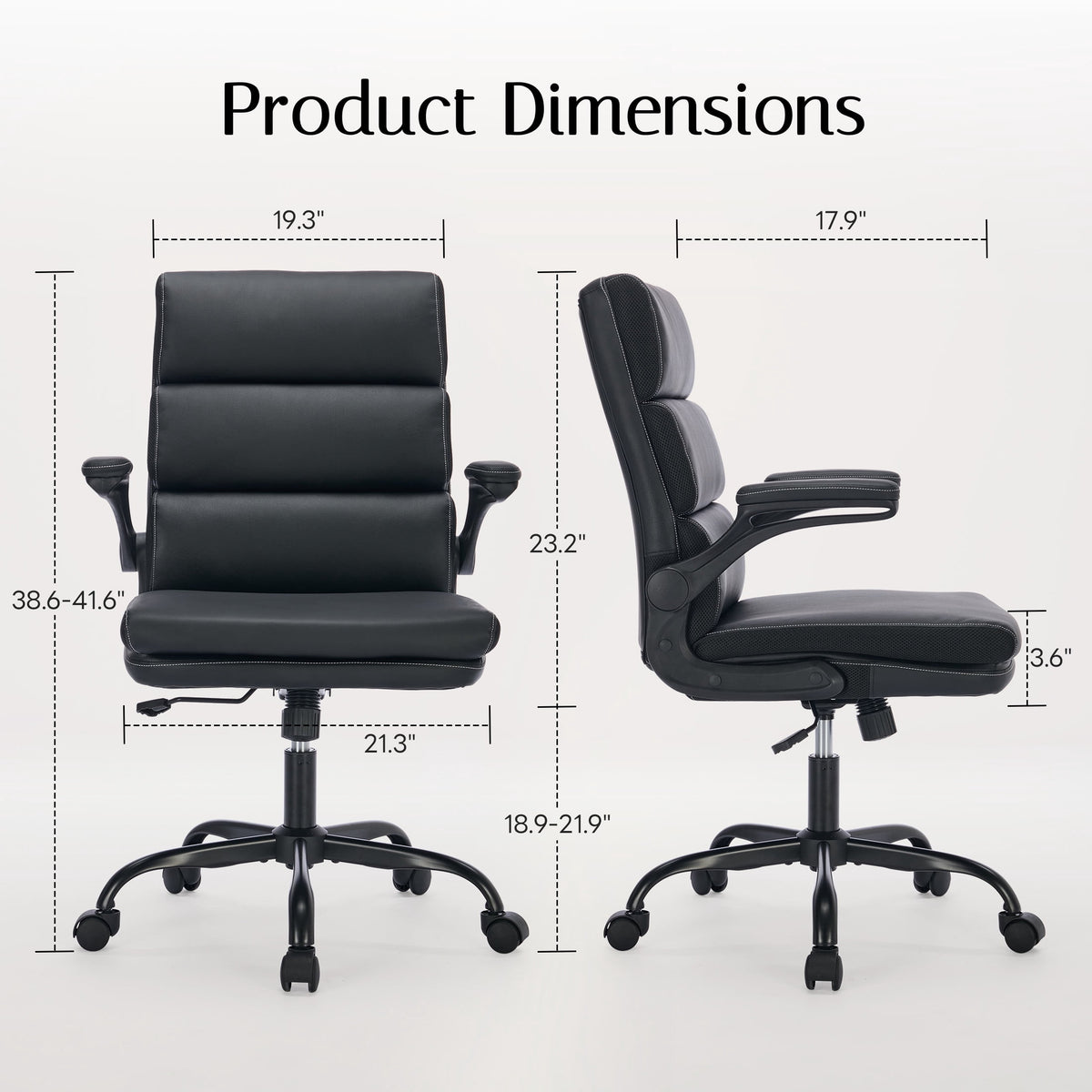 TMV Ergonomic Executive Desk Chair - PU Leather Adjustable Arm Swivel Office Chair for Vanity Desk, Home & Executive Desk,Black