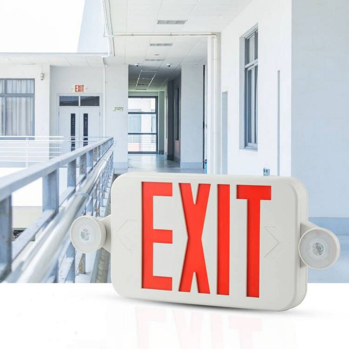 Spectsun 1 Pack Red & Green LED Exit Sign with Emergency Lights-Two LED Adjustable Head Emergency Exit Light,UL Listed-120-277VAC .
