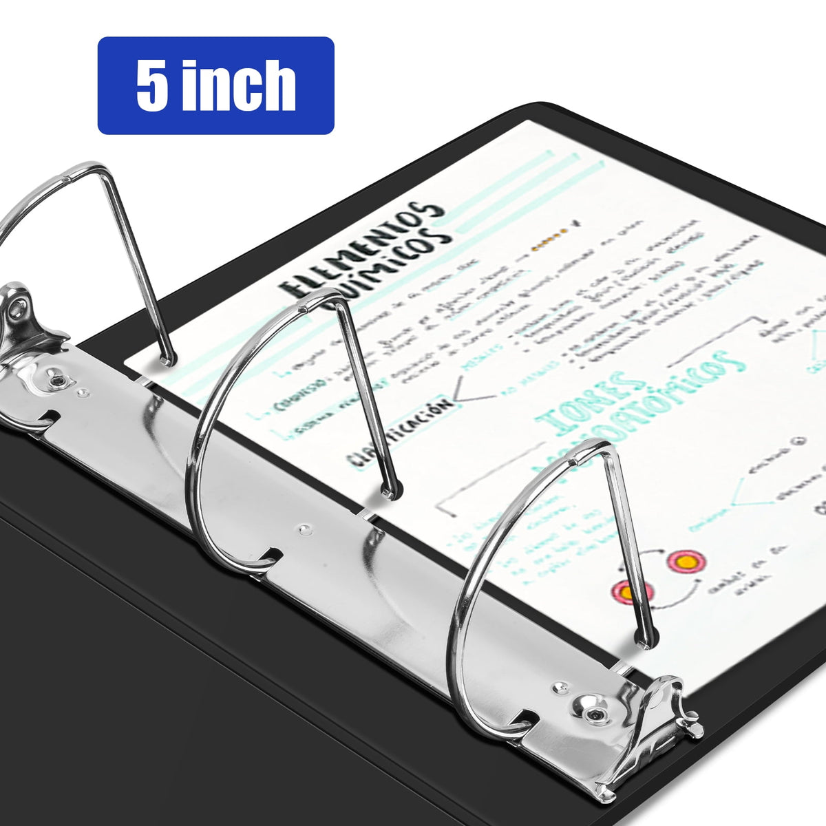 Comix Heavy-duty 5 Inch 3 Ring Binder with Clear Cover, D Ring, 950 Sheets Capacity, Office School Supplies, 6-Pack Black