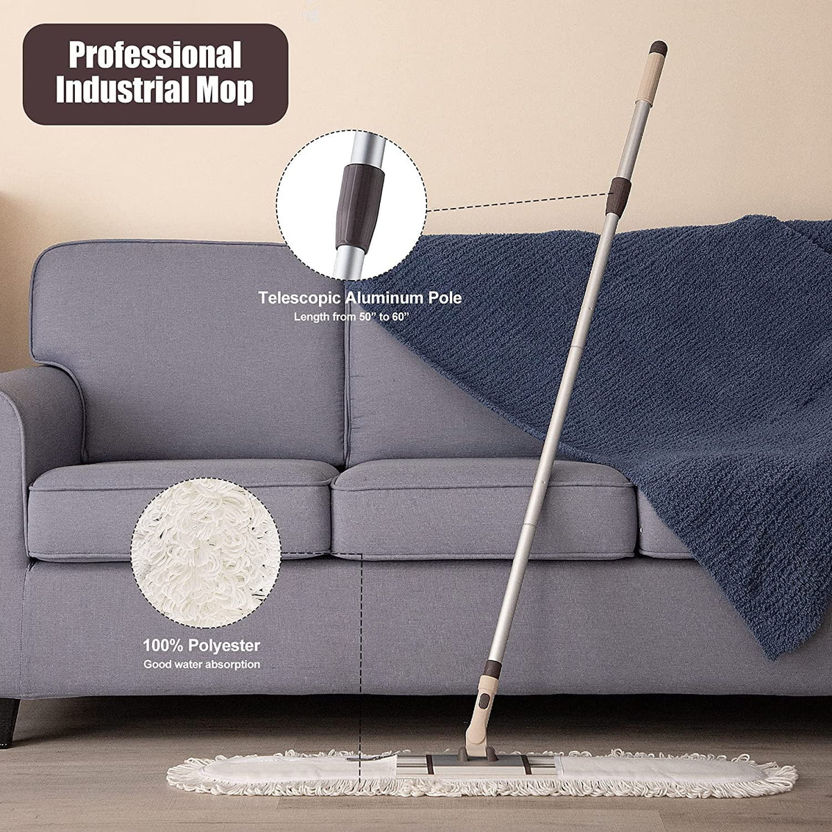 Professional 36 Inch Commercial Dust Mop with Aluminum and Telescopic Handle for Industrial Floor Cleaning