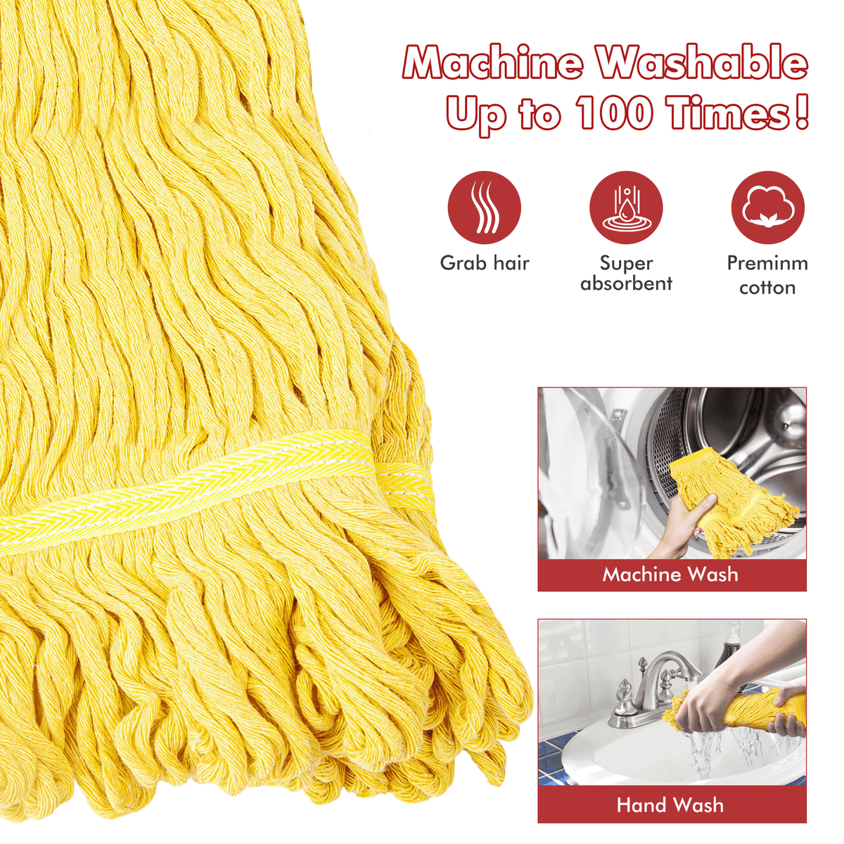 SUGARDAY Commercial Mop for floors Looped-End String Wet Heavy Duty Industrial Wet Mop