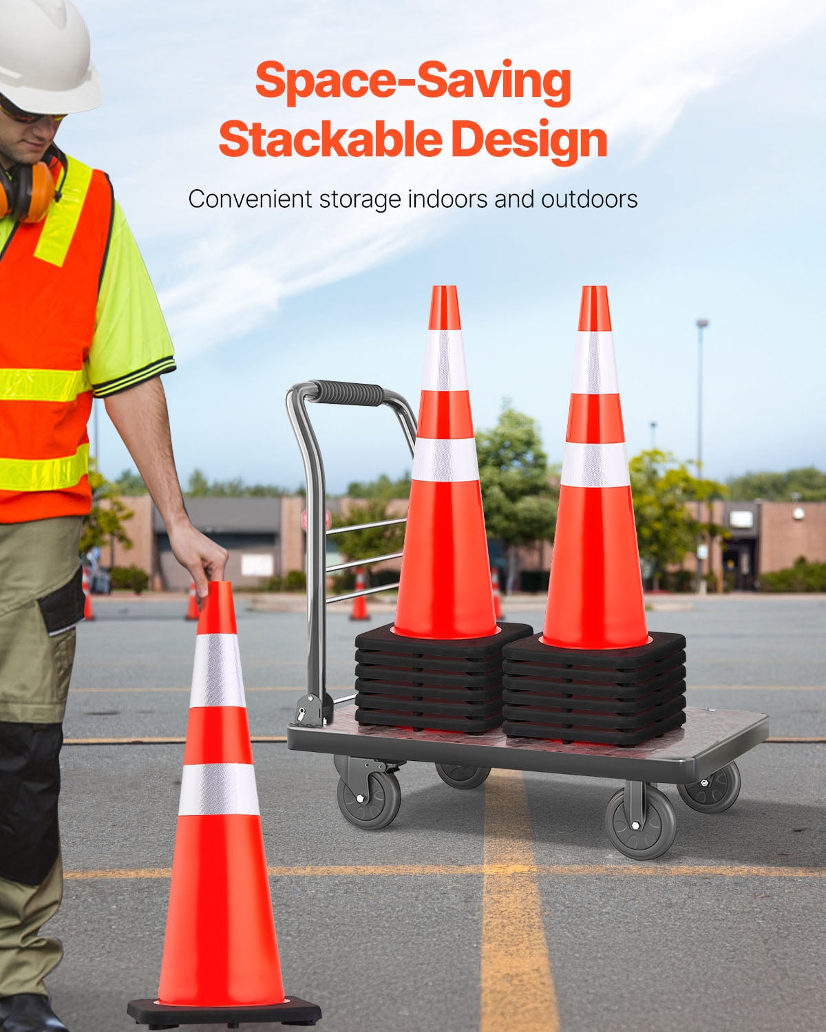 VEVOR 6Pack 36" Traffic Cones, Safety Road Parking Cone with Black Weighted Base, PVC Orange Traffic Safety Cones, Hazard Cones Reflective Collars for Construction Traffic Parking